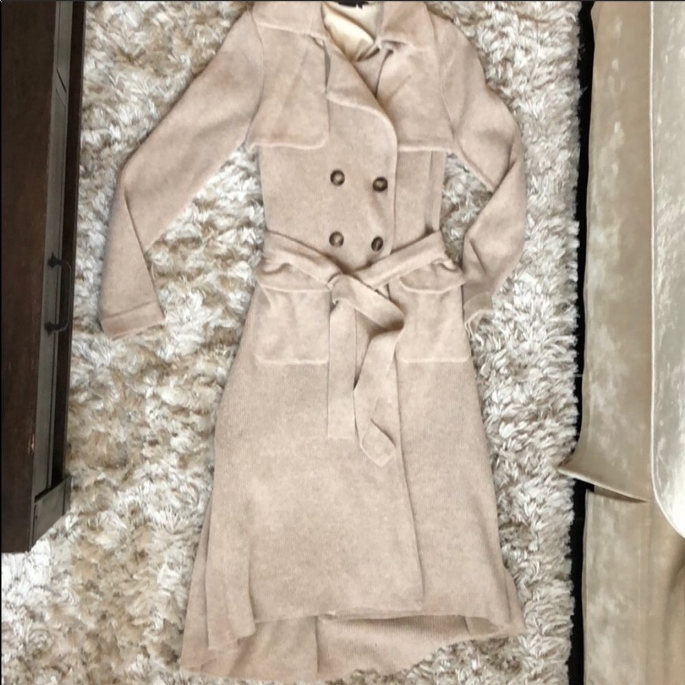 BCBG MaxAzria Lambs Wool Belted Trench Midi XS